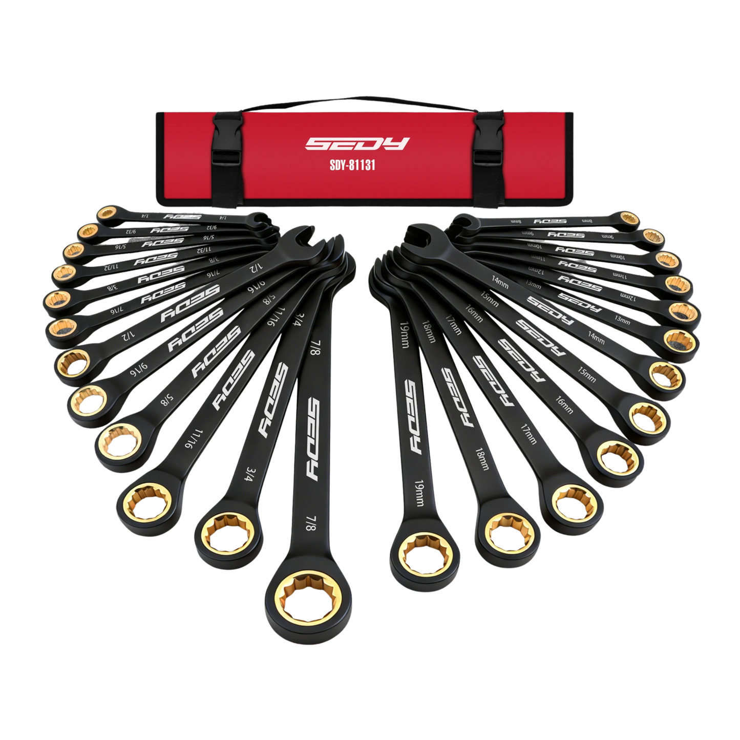 72-Tooth Ratchet Spanners 24PC Black Finish Tool Set