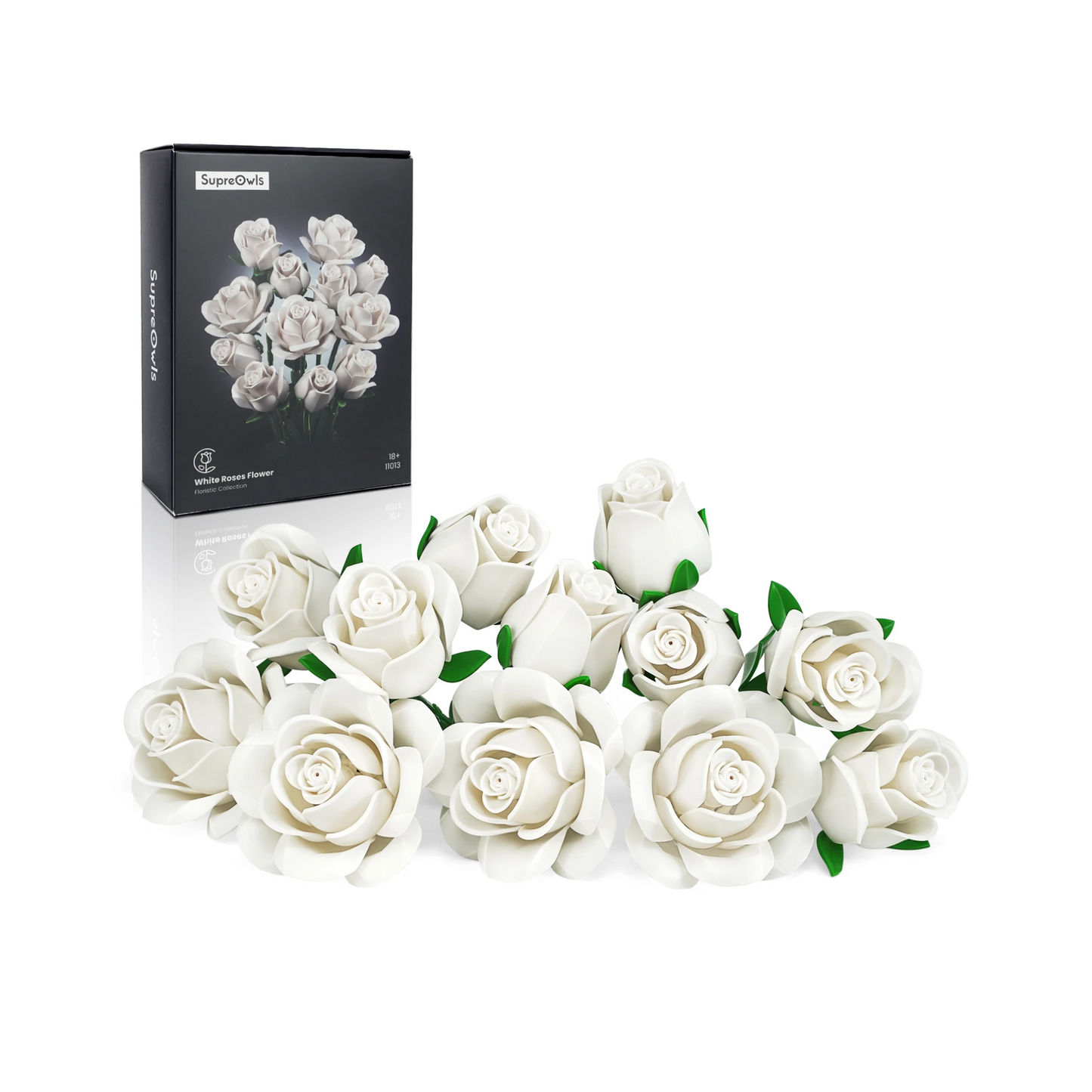 White Roses Bouquet Building Block Set for Home Decor