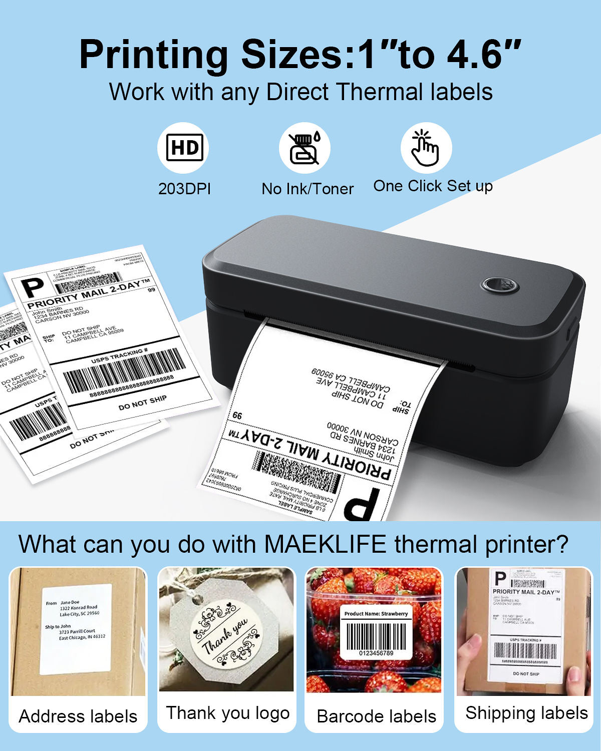 Wireless Bluetooth Thermal Label Printer Set 110mm for Shipping