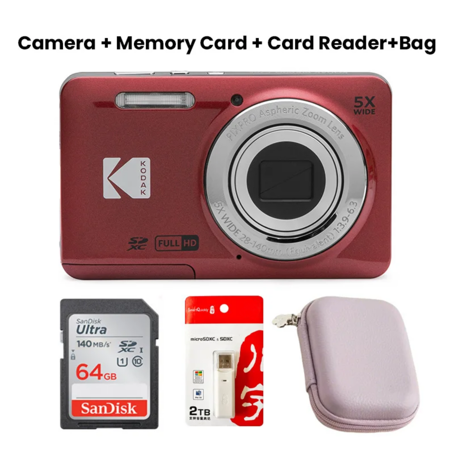 16MP Vlogging Camera 5X Zoom Red Memory Card Kit