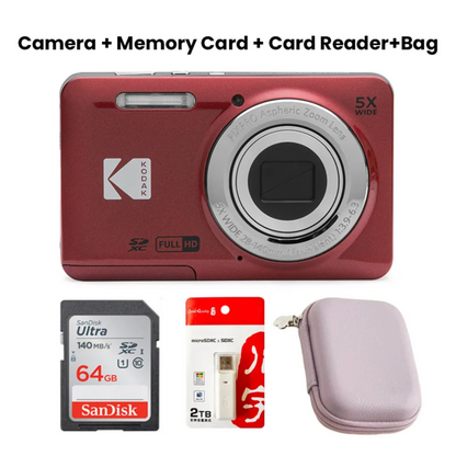 16MP Vlogging Camera 5X Zoom Red Memory Card Kit