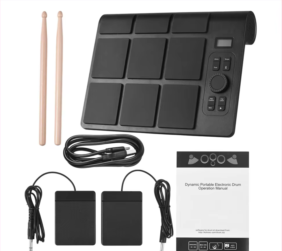 Electronic Tabletop Drum Set with 9 Pads & Bluetooth