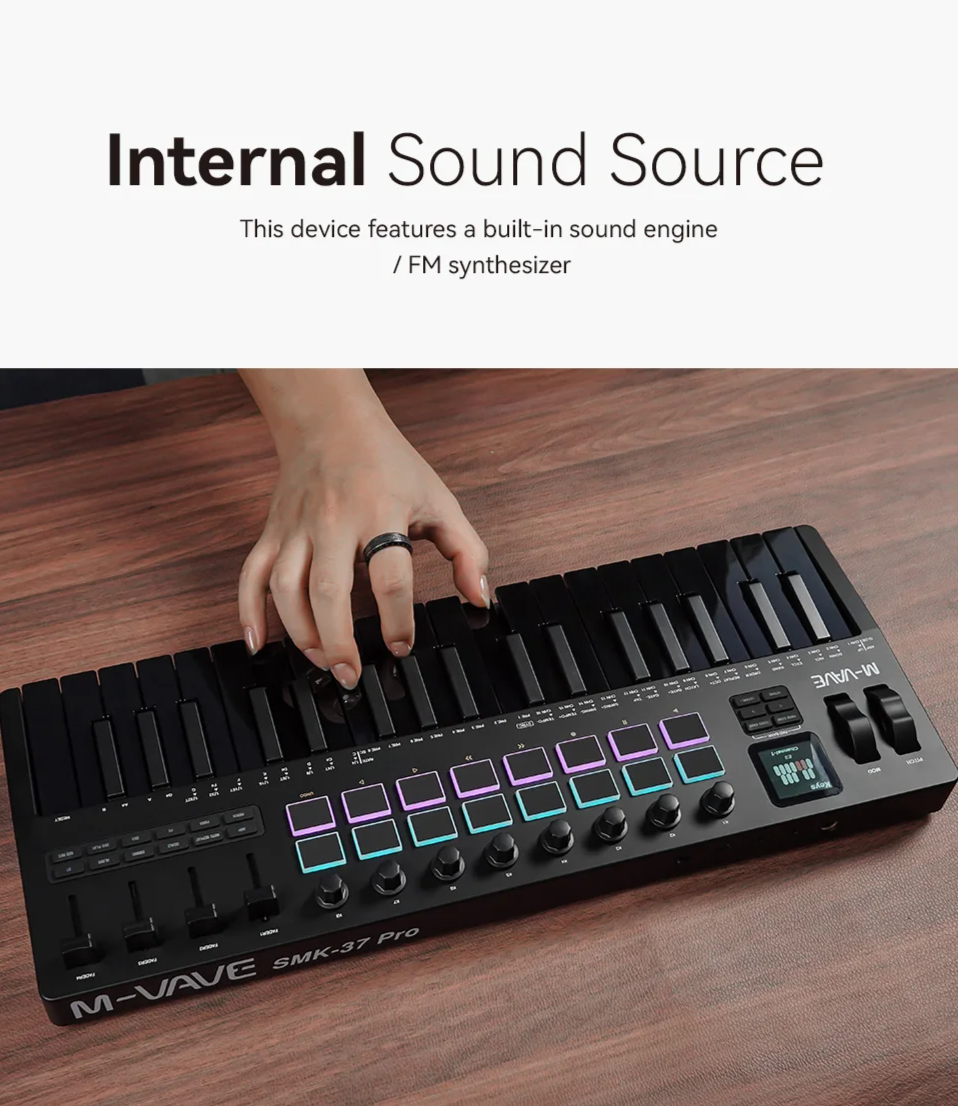 37 Key Portable MIDI Controller with Built-In Synth and RGB Pads