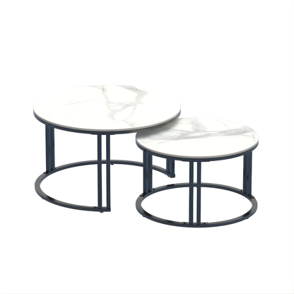 2-Piece Round Nesting Coffee Table Set with Stone Top