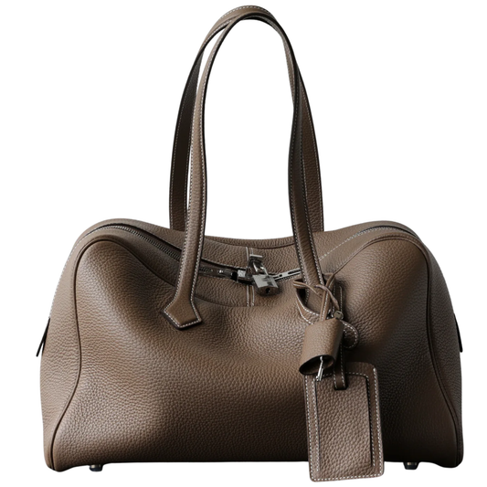Women’s Leather Laptop Tote Bowling Work Handbag Khaki