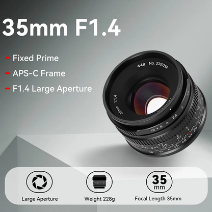 Lightweight 35mm F1.4 APS C Lens for Micro 4 3