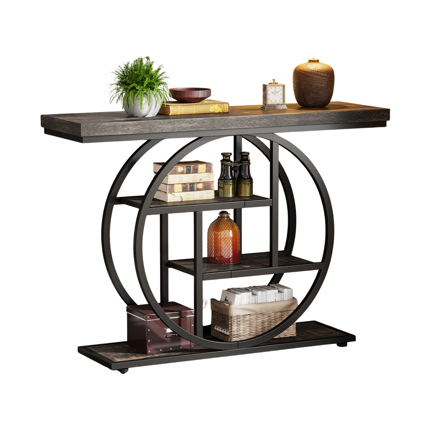 4-Tier Industrial Console Table 41" Black