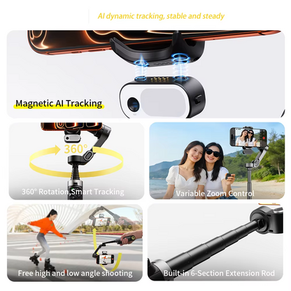 3-Axis Smartphone Gimbal Stabilizer with AI Tracking & Fill Light