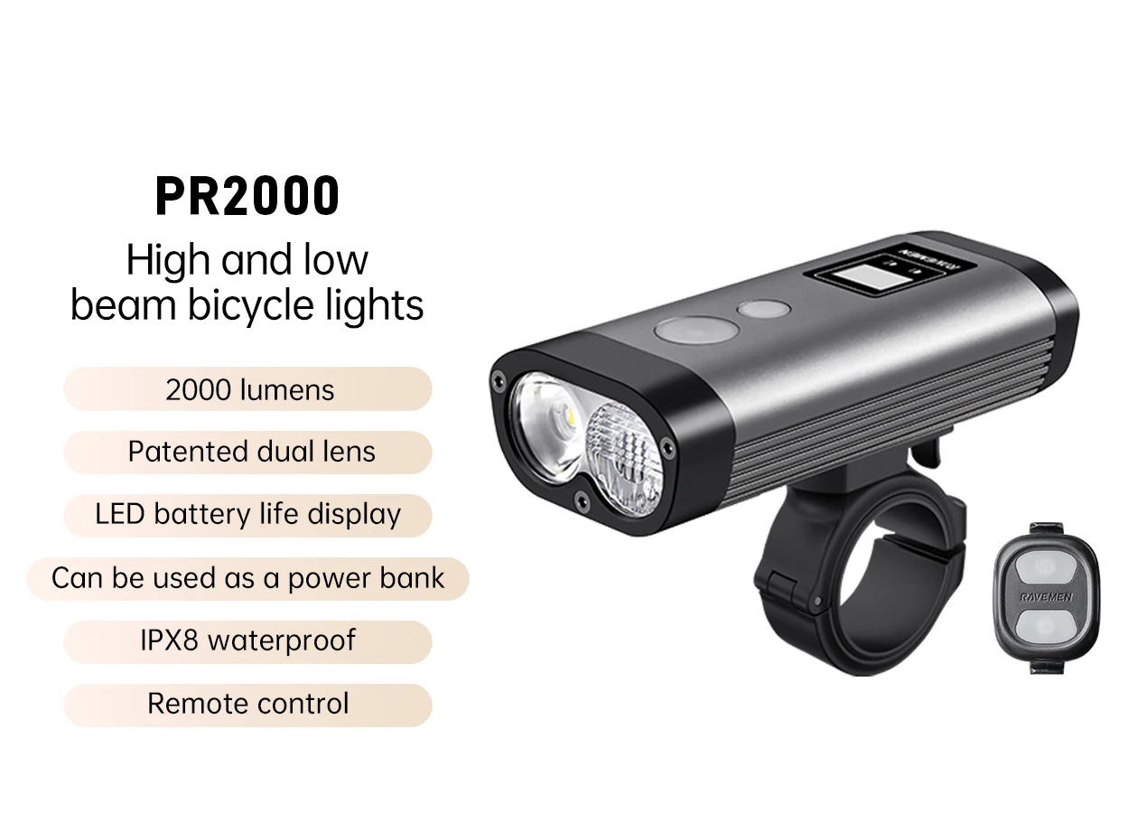 OLED Bike Front Light with Wireless Remote IPX8 Waterproof