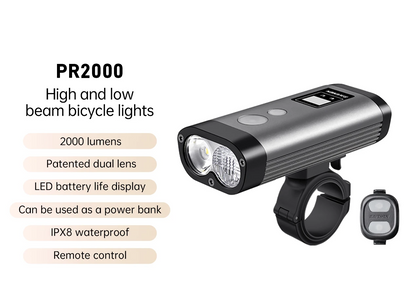 OLED Bike Front Light with Wireless Remote IPX8 Waterproof