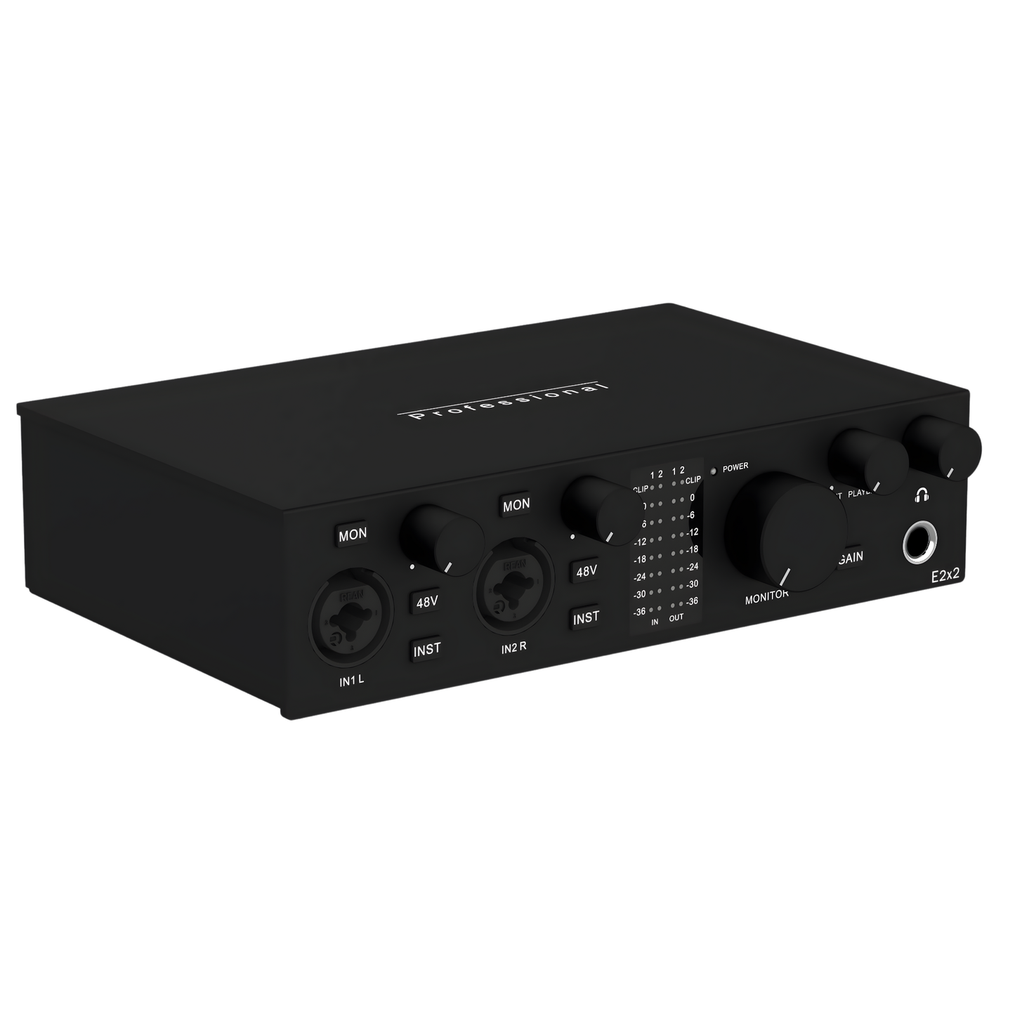 Black Portable Audio Interface 2 Channel USB for Studio Use