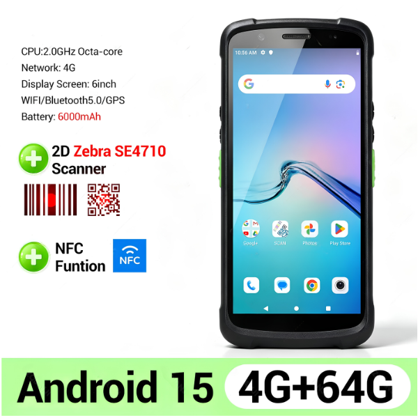 6 Inch Android 15 PDA Barcode Scanner NFC Data Terminal