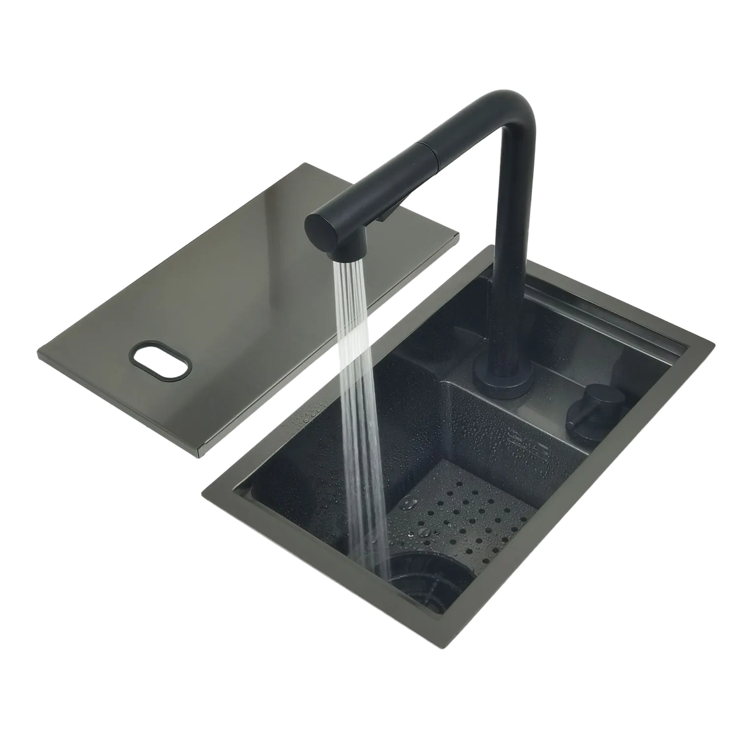 Mini Kitchen Sink Matte Black Pull-Out Faucet