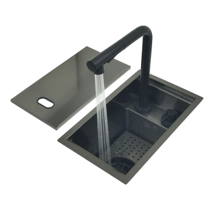 Mini Kitchen Sink Matte Black Pull-Out Faucet