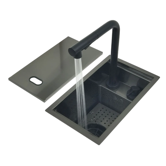 Mini Kitchen Sink Matte Black Pull-Out Faucet
