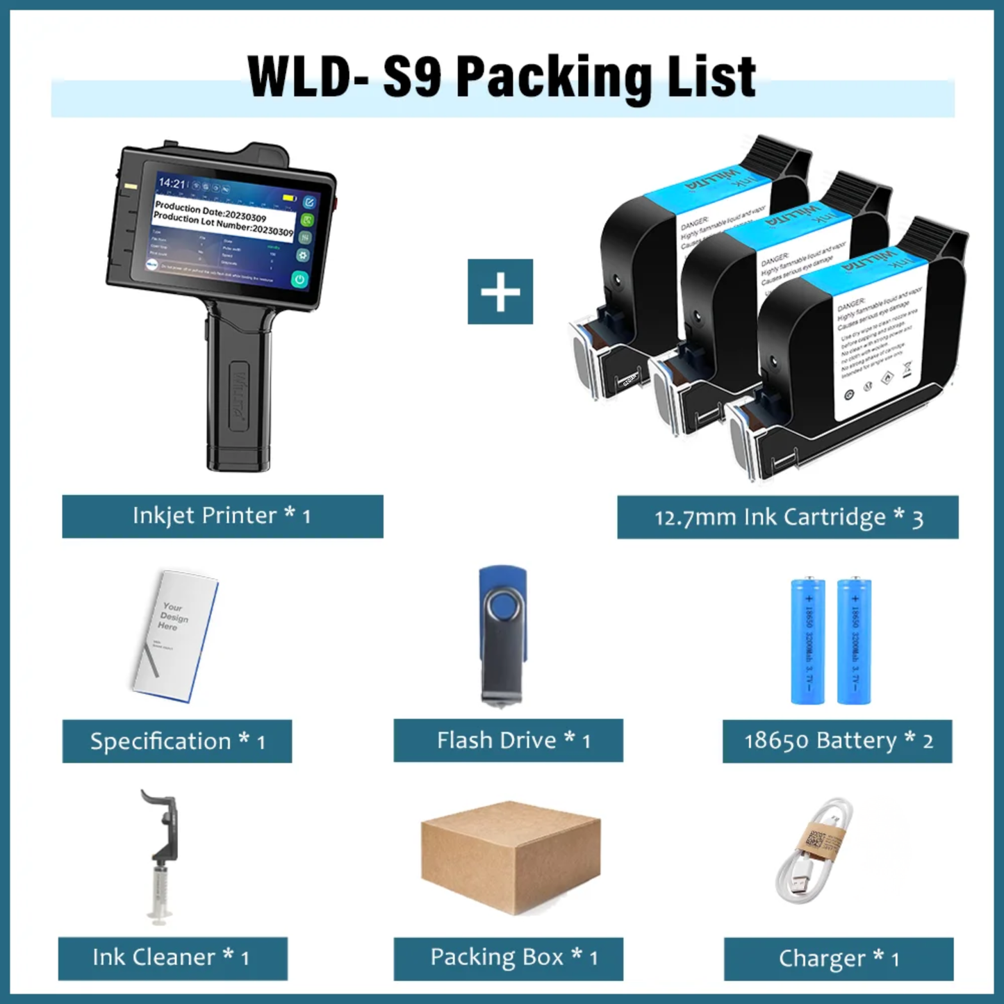 Portable Inkjet Printer Gun with 3 Fast Dry Ink Cartridges