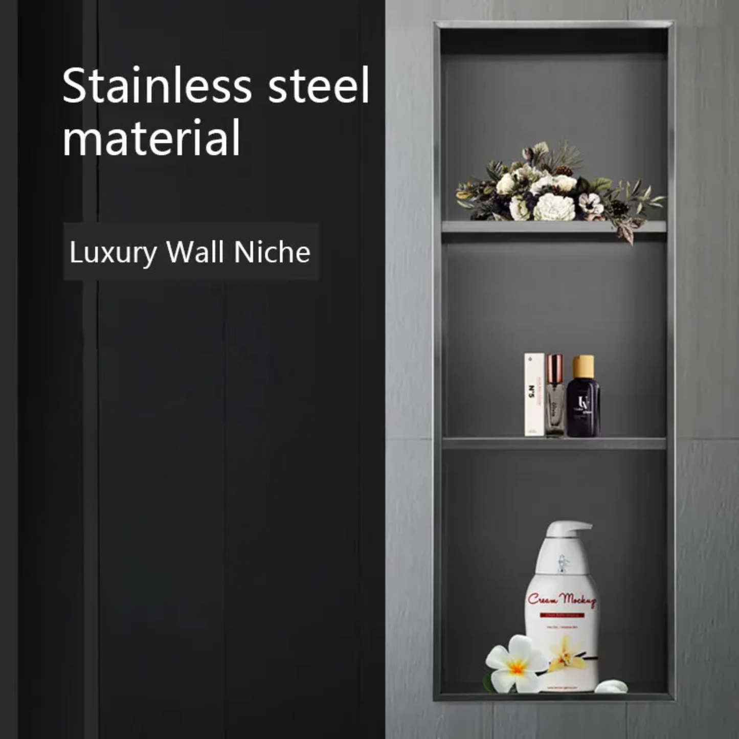 Recessed Wall Shelf Black 2 Tier Bathroom Storage