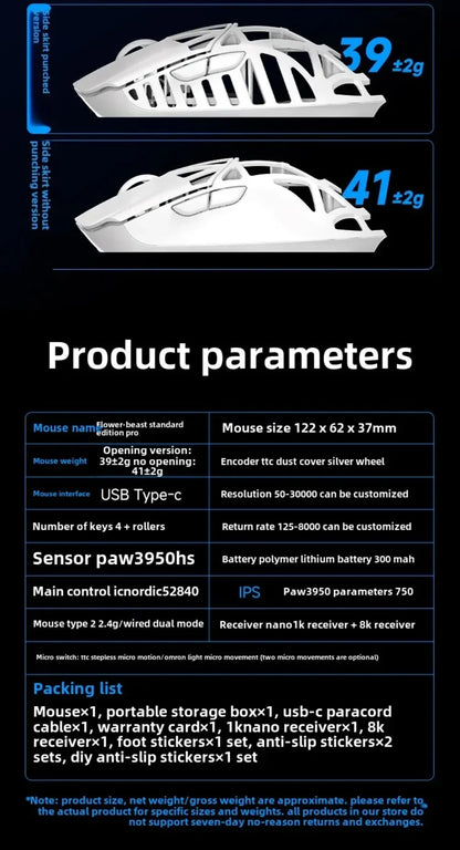 Ultra Light 39 g White Wireless Gaming Mouse White