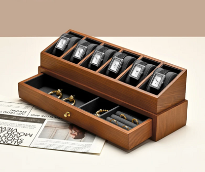 6-Slot Double-Layer Watch Display Box Gray