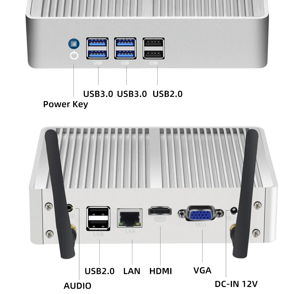 Compact i3 Fanless Mini PC with Dual Display Support