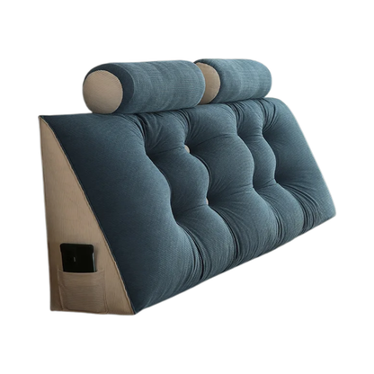 Blue Corduroy Triangle Headboard Pillow Backrest Cushion