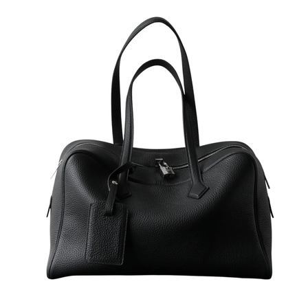 Women’s Genuine Leather Bowling Handbag Laptop Work Bag Black
