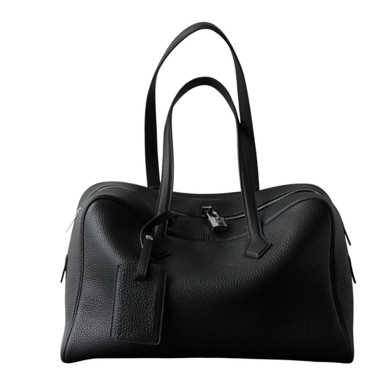 Women’s Genuine Leather Bowling Handbag Laptop Work Bag Black
