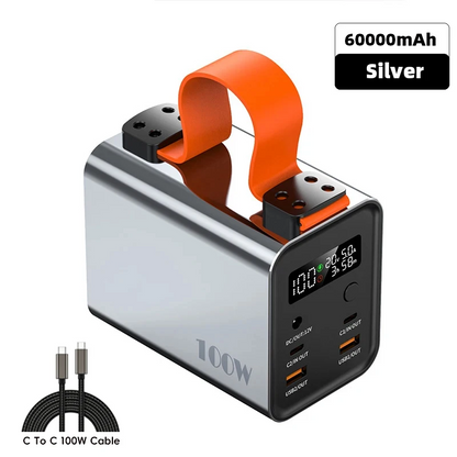 60000mAh 100W PD USB-C Portable Power Bank Silver