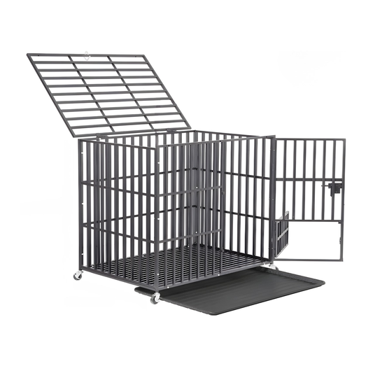 XL Pet Kennel Cage with Slide-Out Tray and Wheels