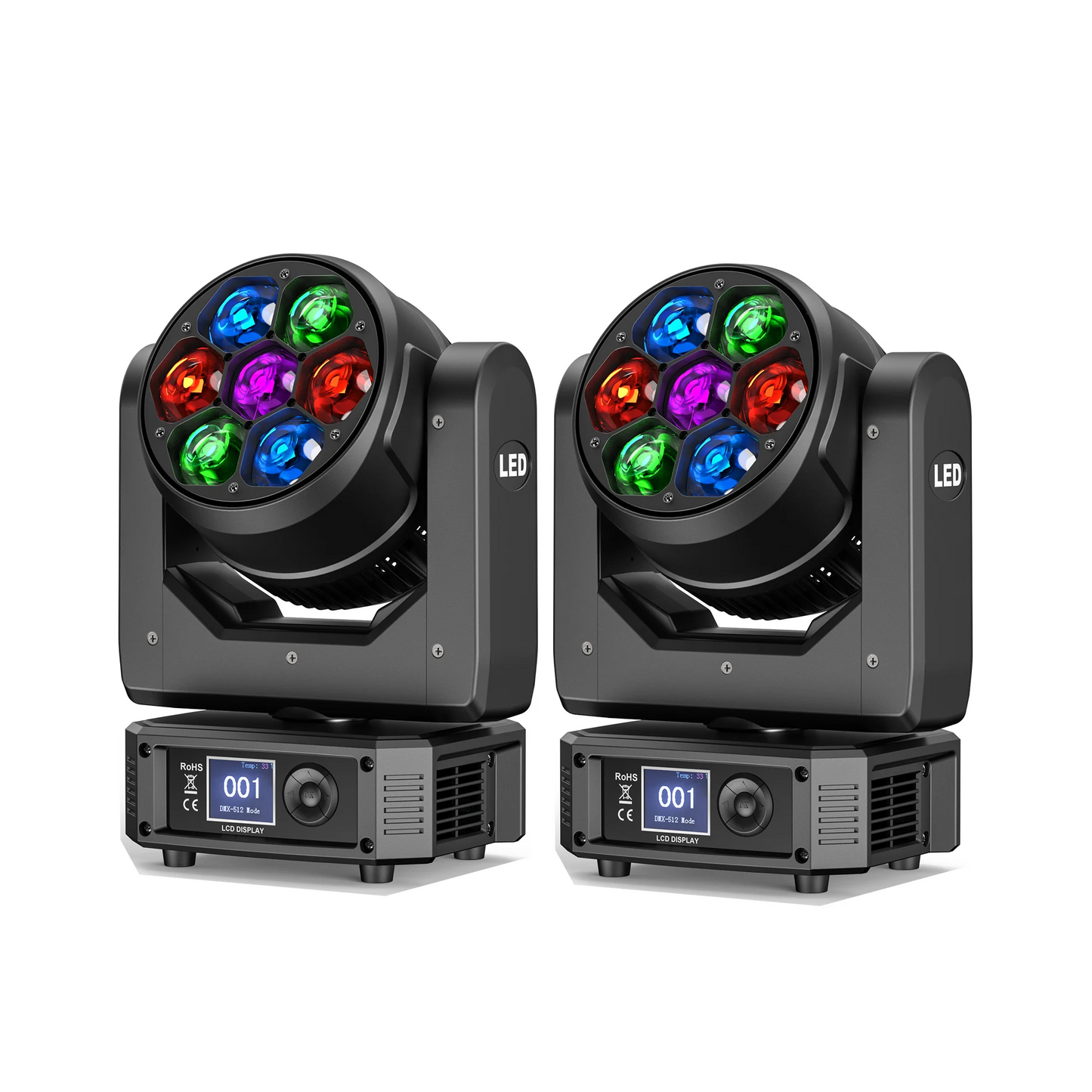 RGBW LED Moving Head Wash Beam Lights 2 Pack
