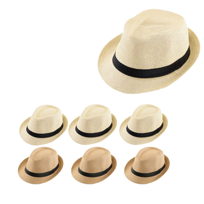 6-96pcs Roll Up Straw Fedora Hats Beige Khaki