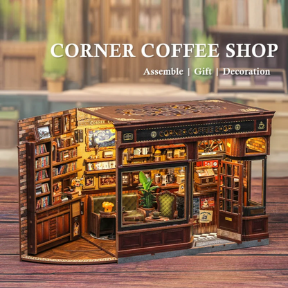 DIY Book Nook Kit Corner Coffee Shop with LED Light