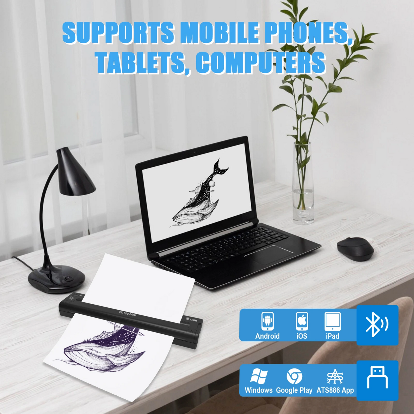 A4 Thermal Tattoo Stencil Printer Wireless Bluetooth Design Copier Black