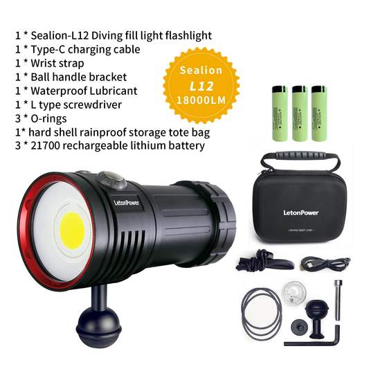 Rechargeable Diving Flashlight 22800lm 100m Waterproof Torch