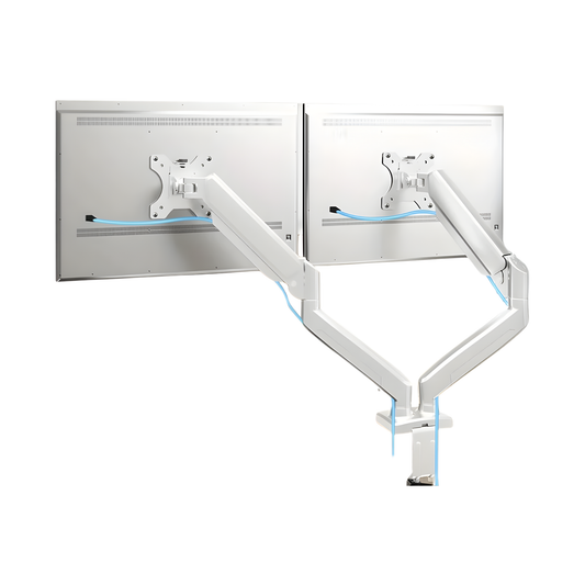 White Dual Screen Adjustable Monitor Arm Desk Stand