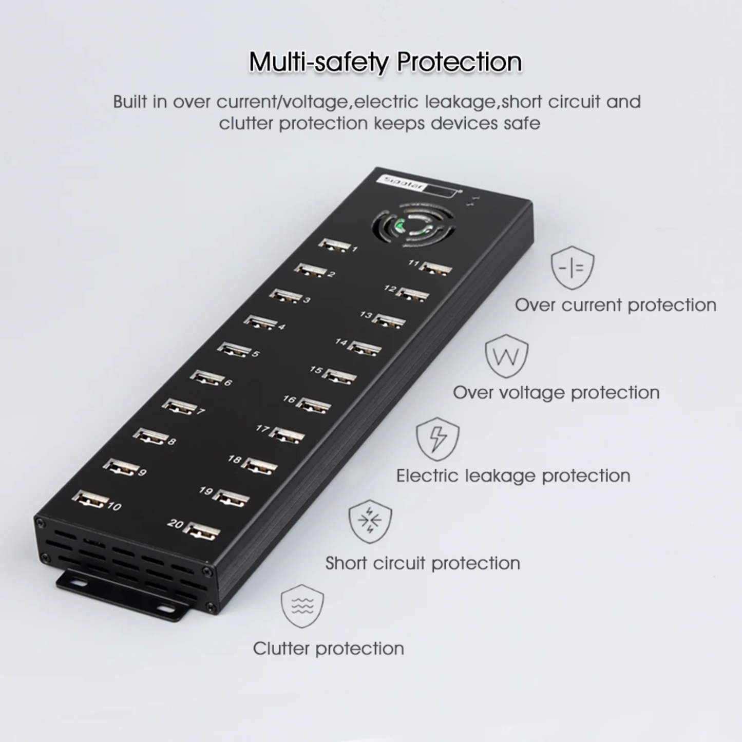 20-Port USB 2.0 Charging Hub with 12V Power Adapter