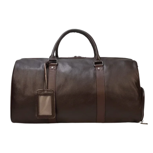 Genuine Leather Weekend Travel Duffle Bag Brown