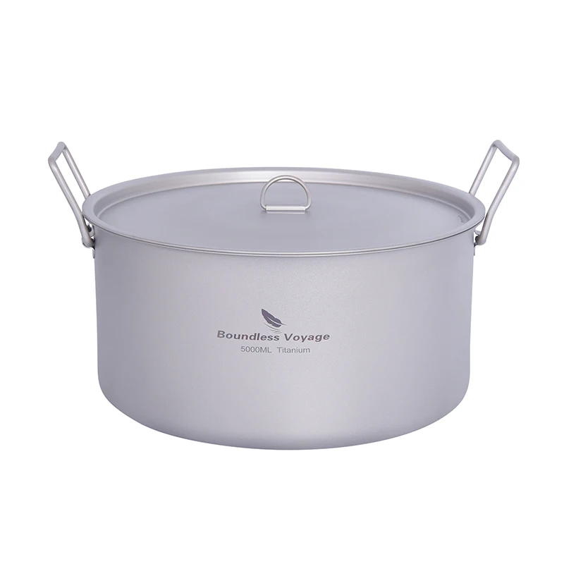 5L Titanium Camping Pot with Lid and Folding Handles
