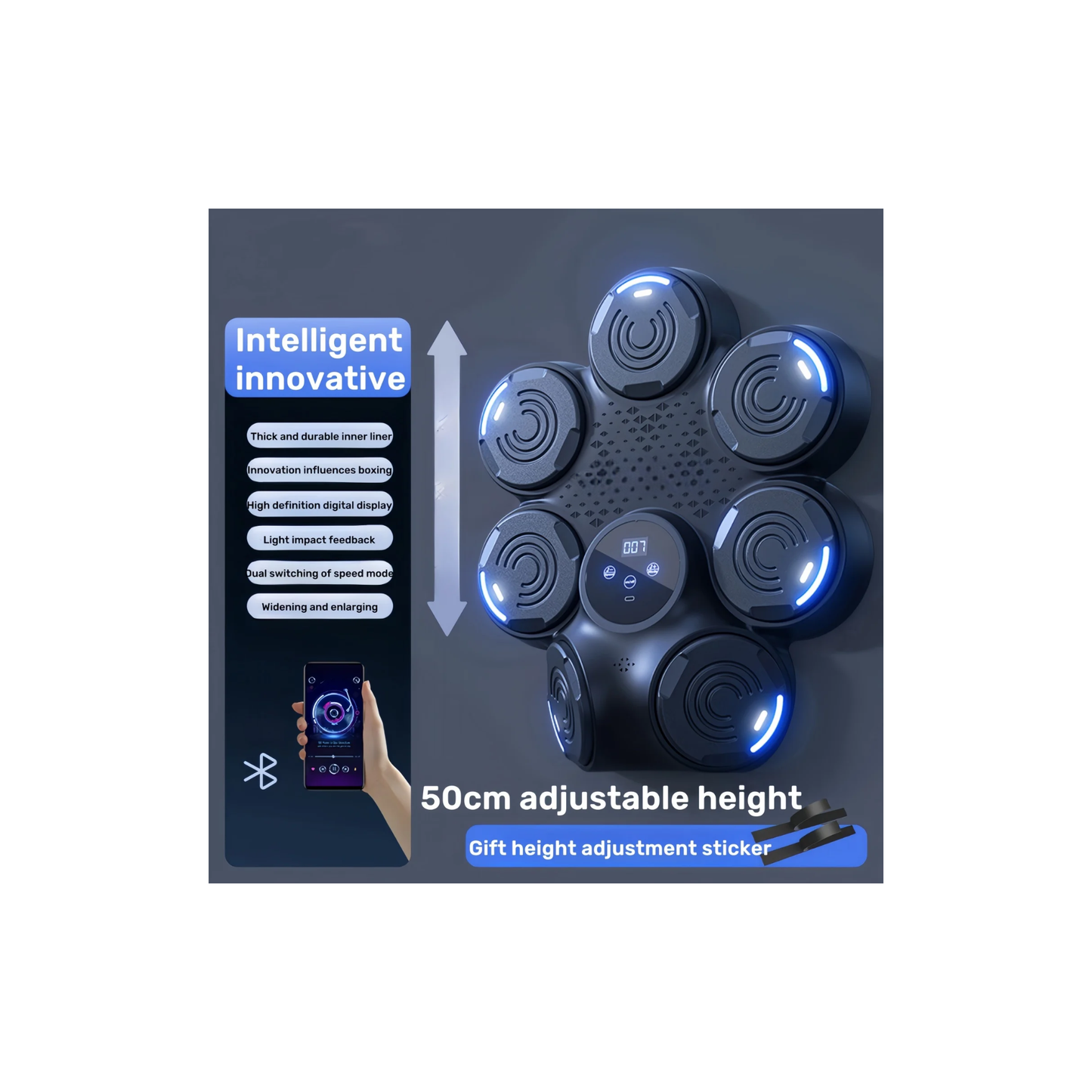 Wall Mounted Music Boxing Trainer Bluetooth Punch Target Black