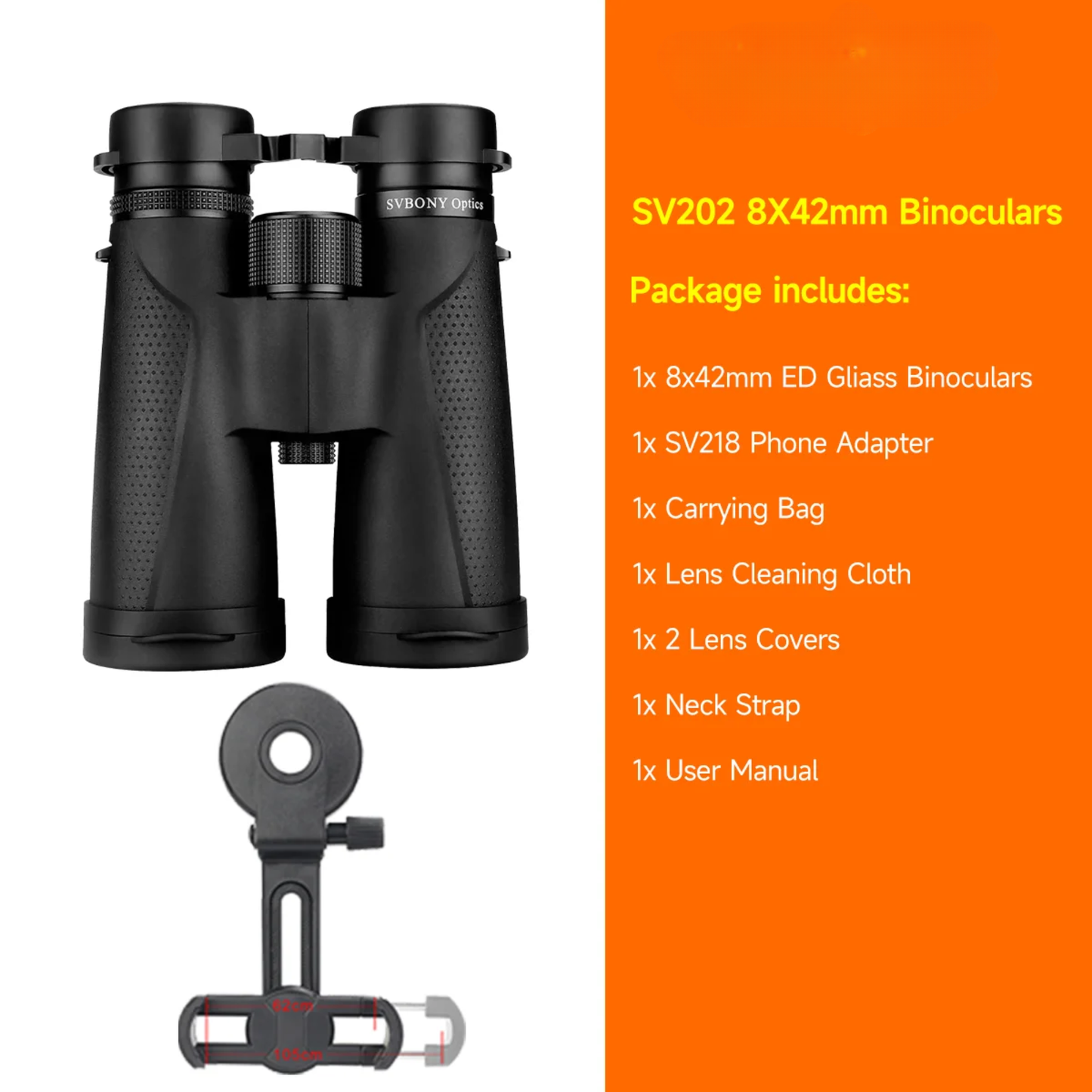 8x42 HD Binoculars with SV218 Phone Holder Kit