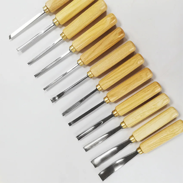 12 Piece Woodworking Chisel Set Wooden Handle Carving Tools