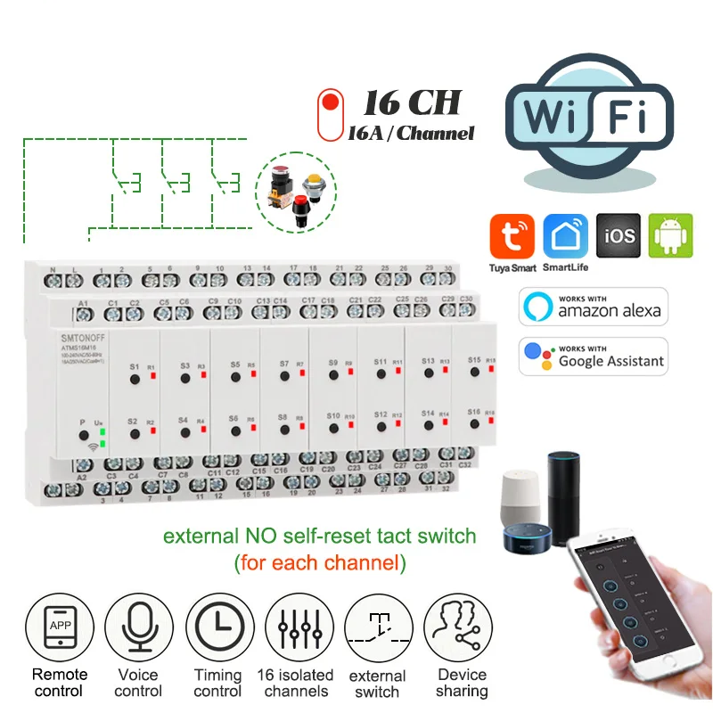 16-Gang WiFi Smart Switch with App and Voice Control
