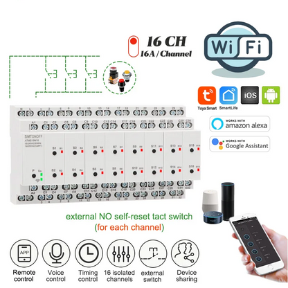 16-Gang WiFi Smart Switch with App and Voice Control