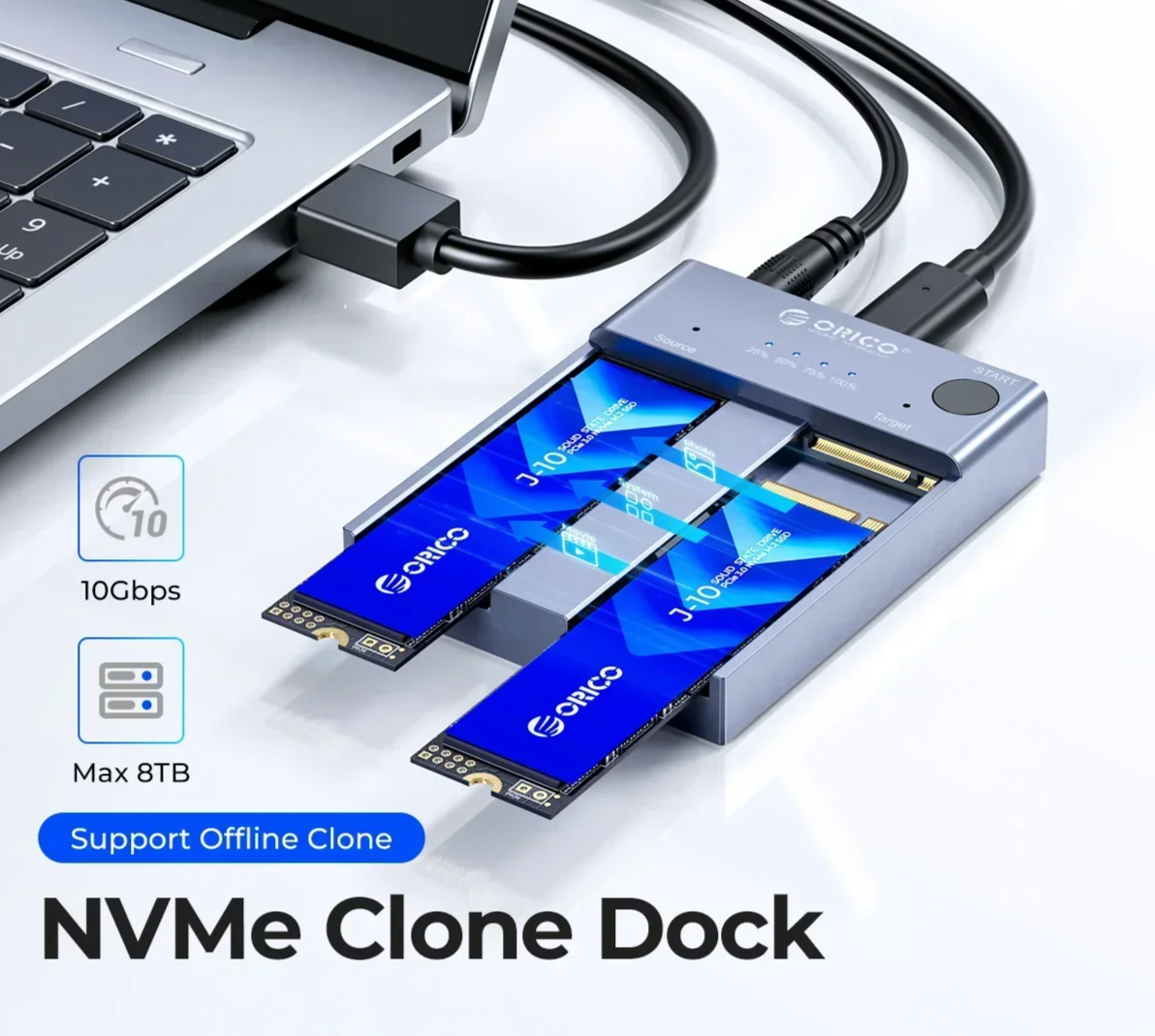 Dual Bay M.2 NVMe SSD Cloner USB-C 8TB