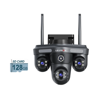 Outdoor 3 Screen Wireless Security Camera 10X Zoom 128G