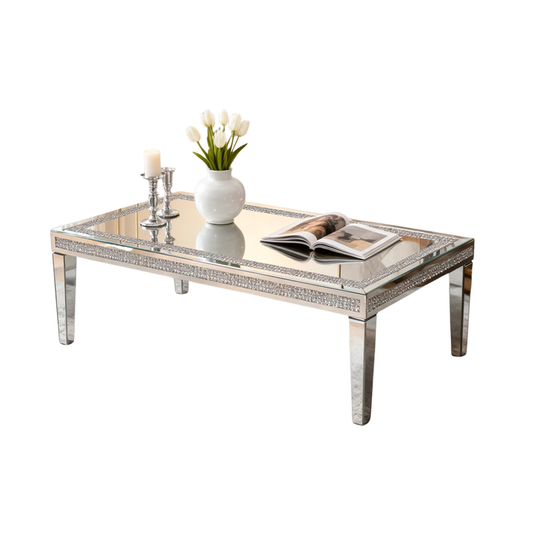 Modern Mirrored Coffee Table 120cm Crushed Crystal Centre Table