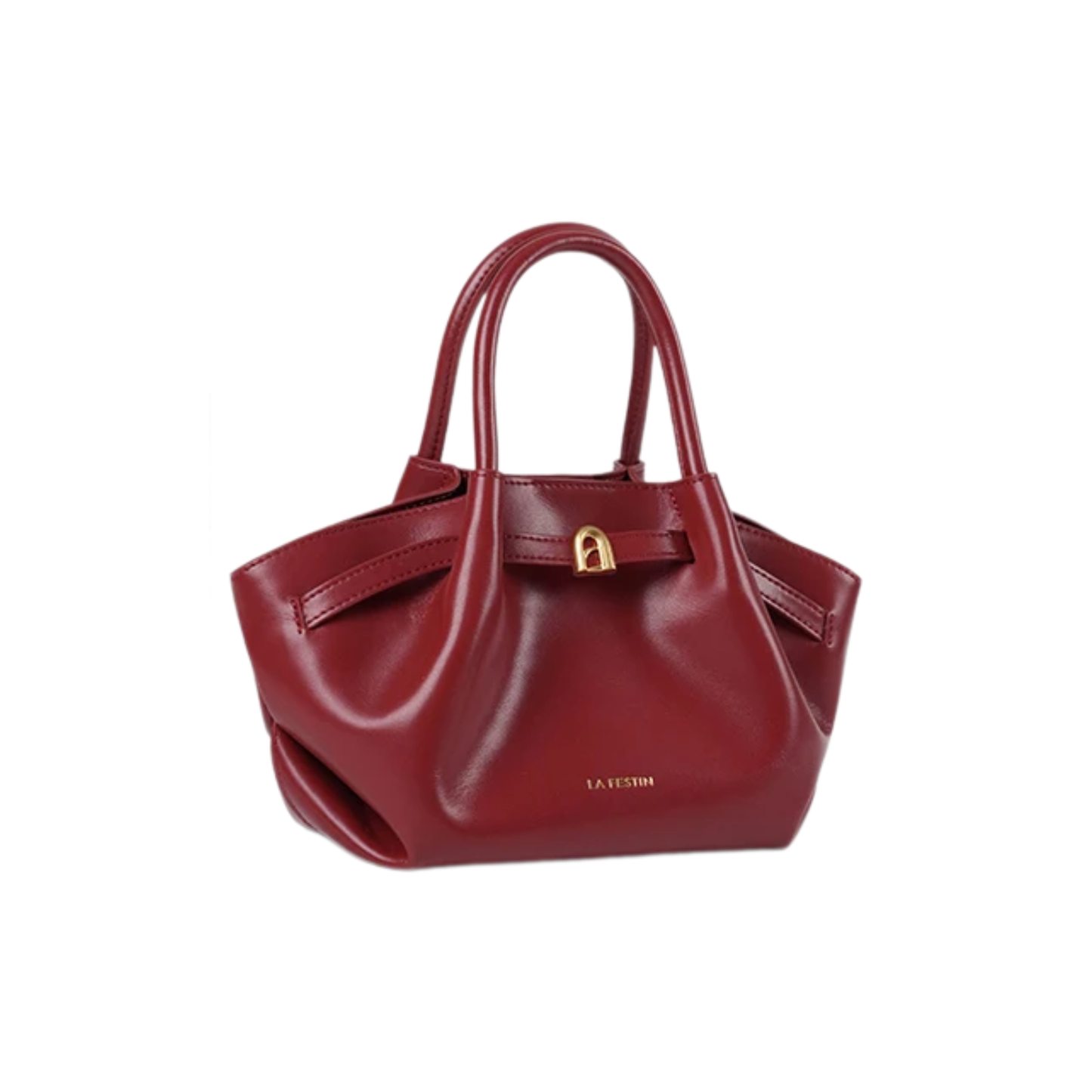 Burgundy Leather Bucket Shoulder Bag Small Crossbody Purse