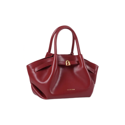 Burgundy Leather Bucket Shoulder Bag Small Crossbody Purse