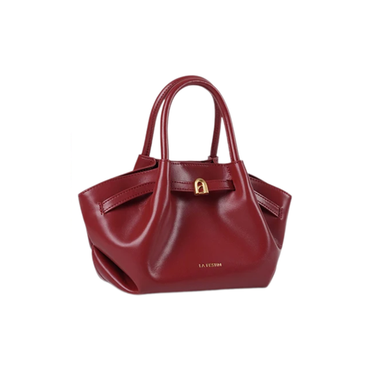 Burgundy Leather Bucket Shoulder Bag Small Crossbody Purse