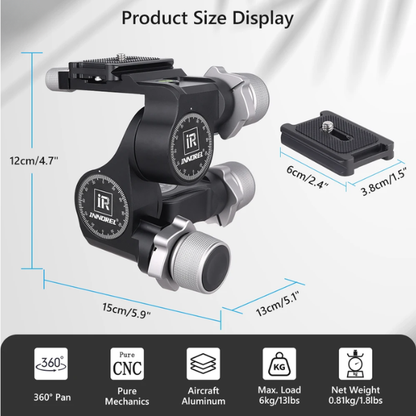 3 Way Geared Tripod Head 6kg Load CNC Aluminum